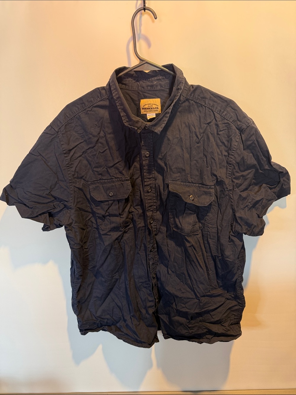 Roebuck & Co Navy Button-Up Short Sleeve Shirt Size: XXL